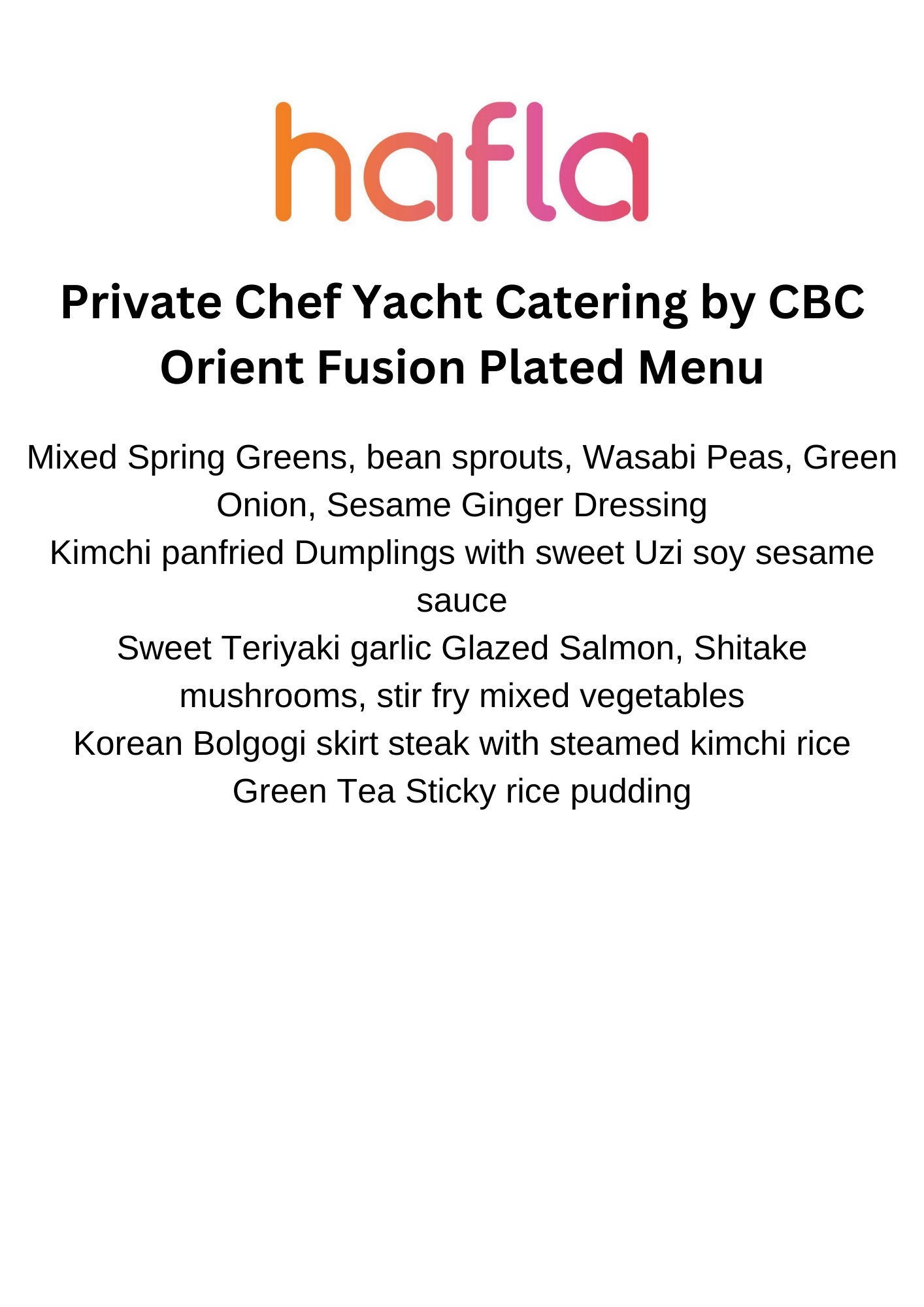 Private Chef Yacht Catering by CBC - Plated Menu