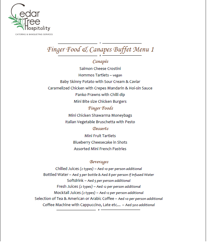 Finger Food & Canapes Buffet by Cedar Tree Hospitality