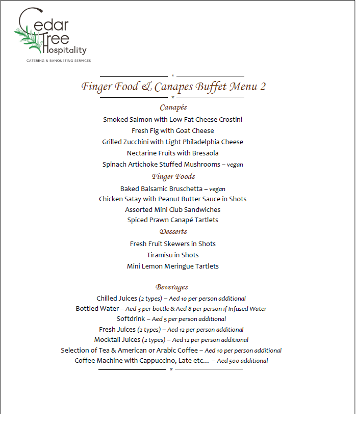 Finger Food & Canapes Buffet by Cedar Tree Hospitality