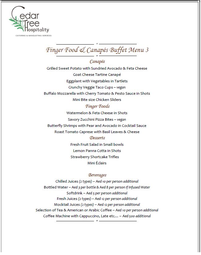 Finger Food & Canapes Buffet by Cedar Tree Hospitality