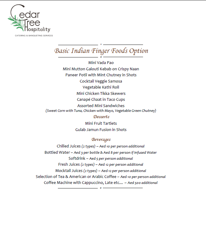 Indian Finger Food Buffet by Cedar Tree Hospitality