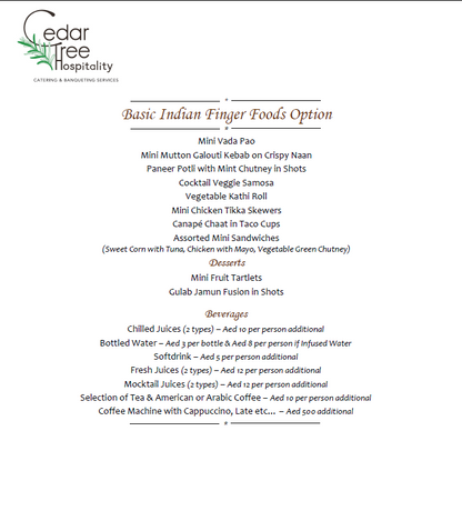 Indian Finger Food Buffet by Cedar Tree Hospitality