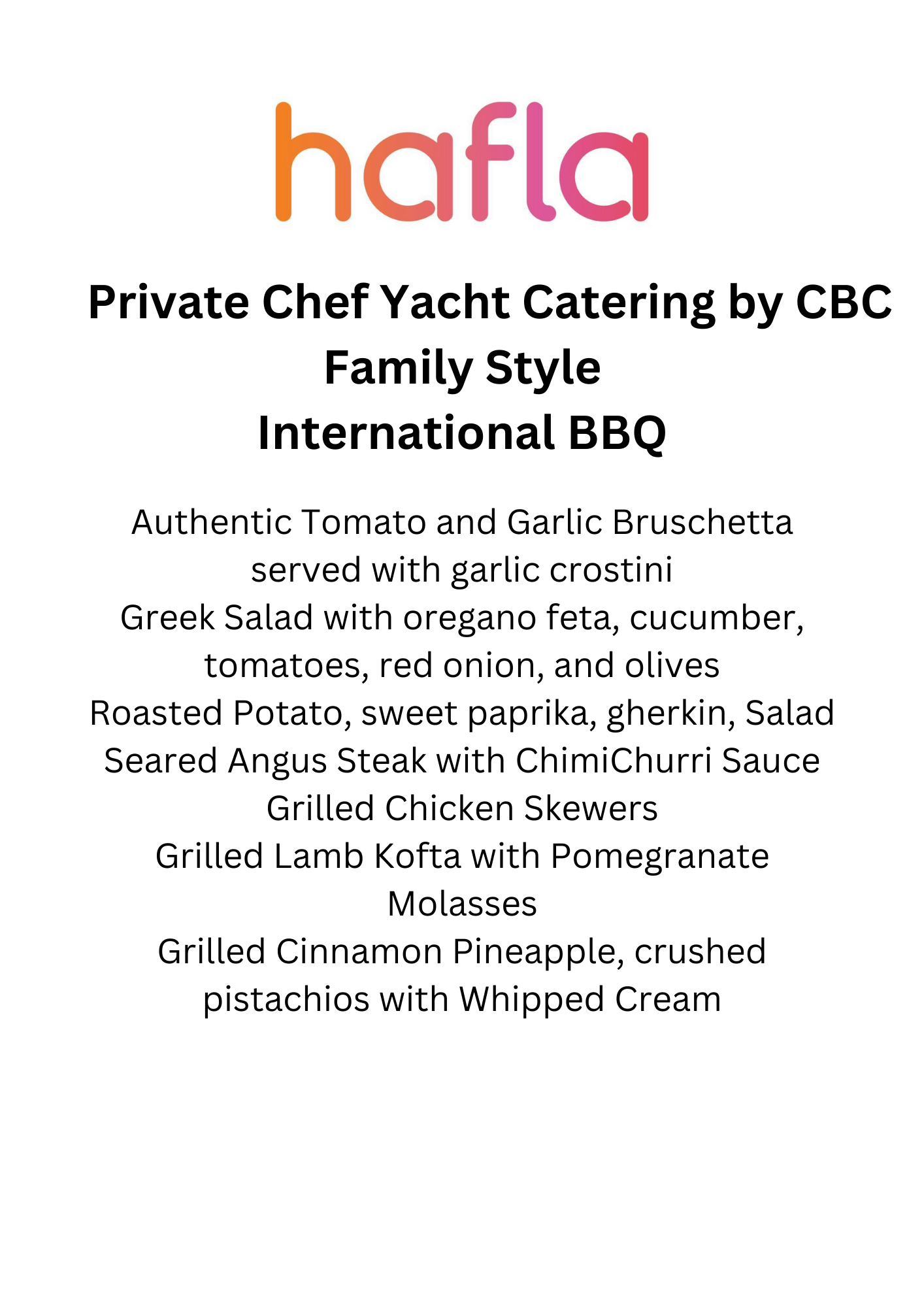 Private Chef Yacht Catering by CBC - Family Style