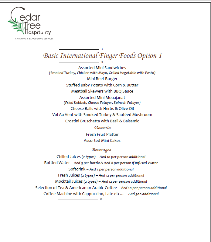International Finger Food Buffet by Cedar Tree Hospitality