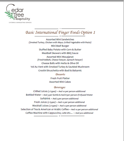 International Finger Food Buffet by Cedar Tree Hospitality