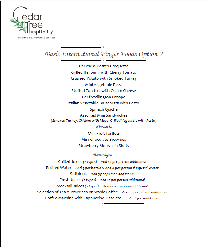 International Finger Food Buffet by Cedar Tree Hospitality