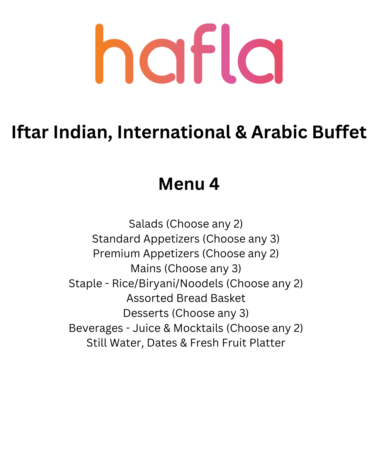 Iftar Indian, International and Arabic Buffet