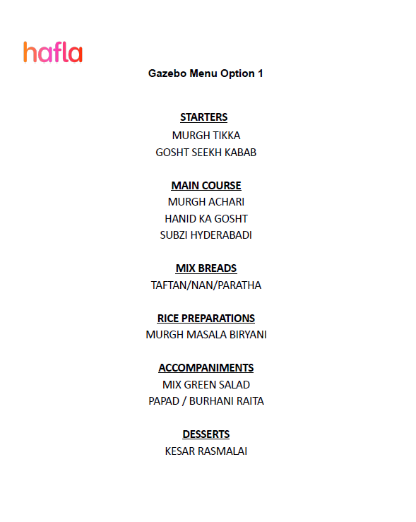 Standard Indian Buffet by Gazebo