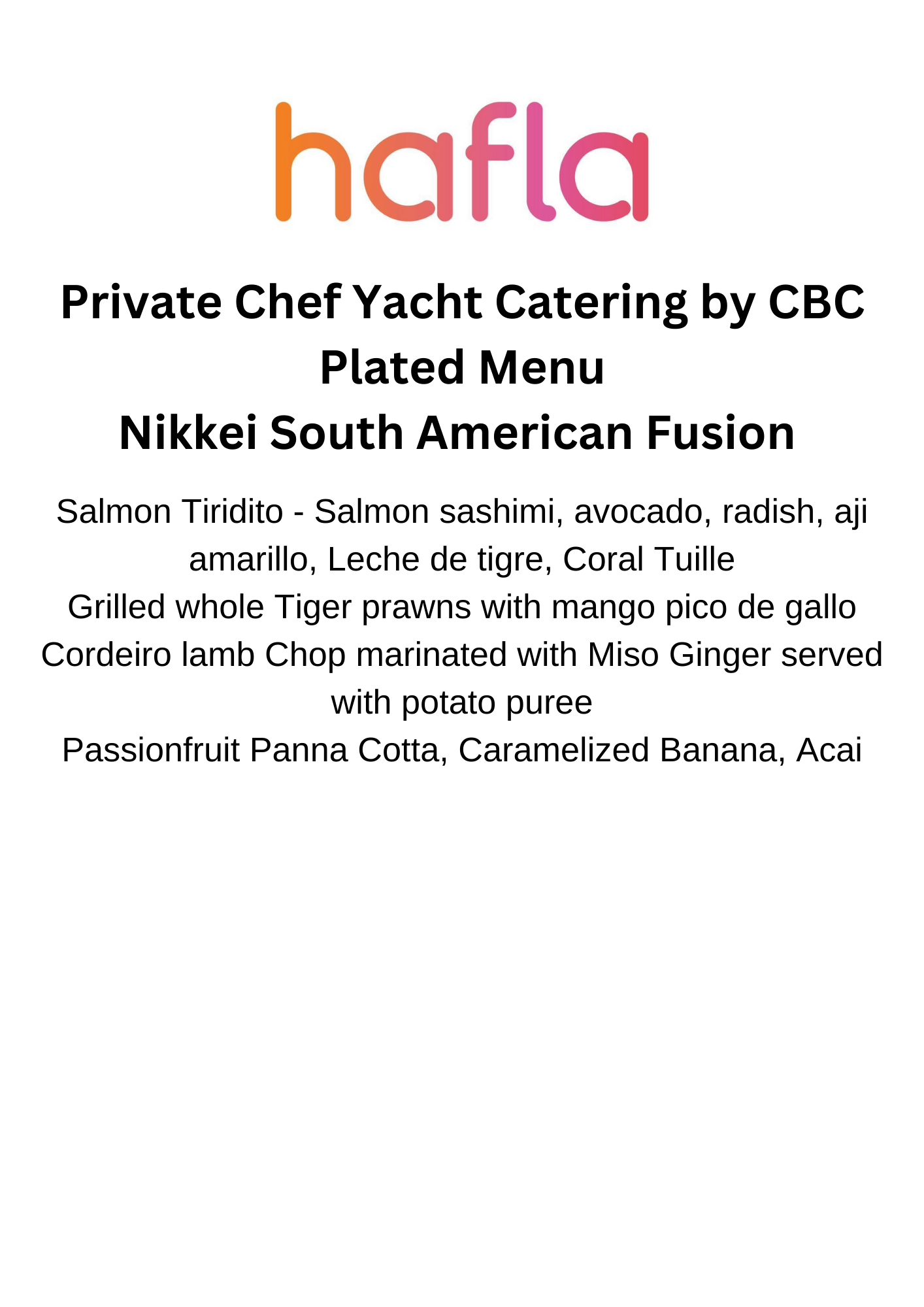 Private Chef Yacht Catering by CBC - Plated Menu