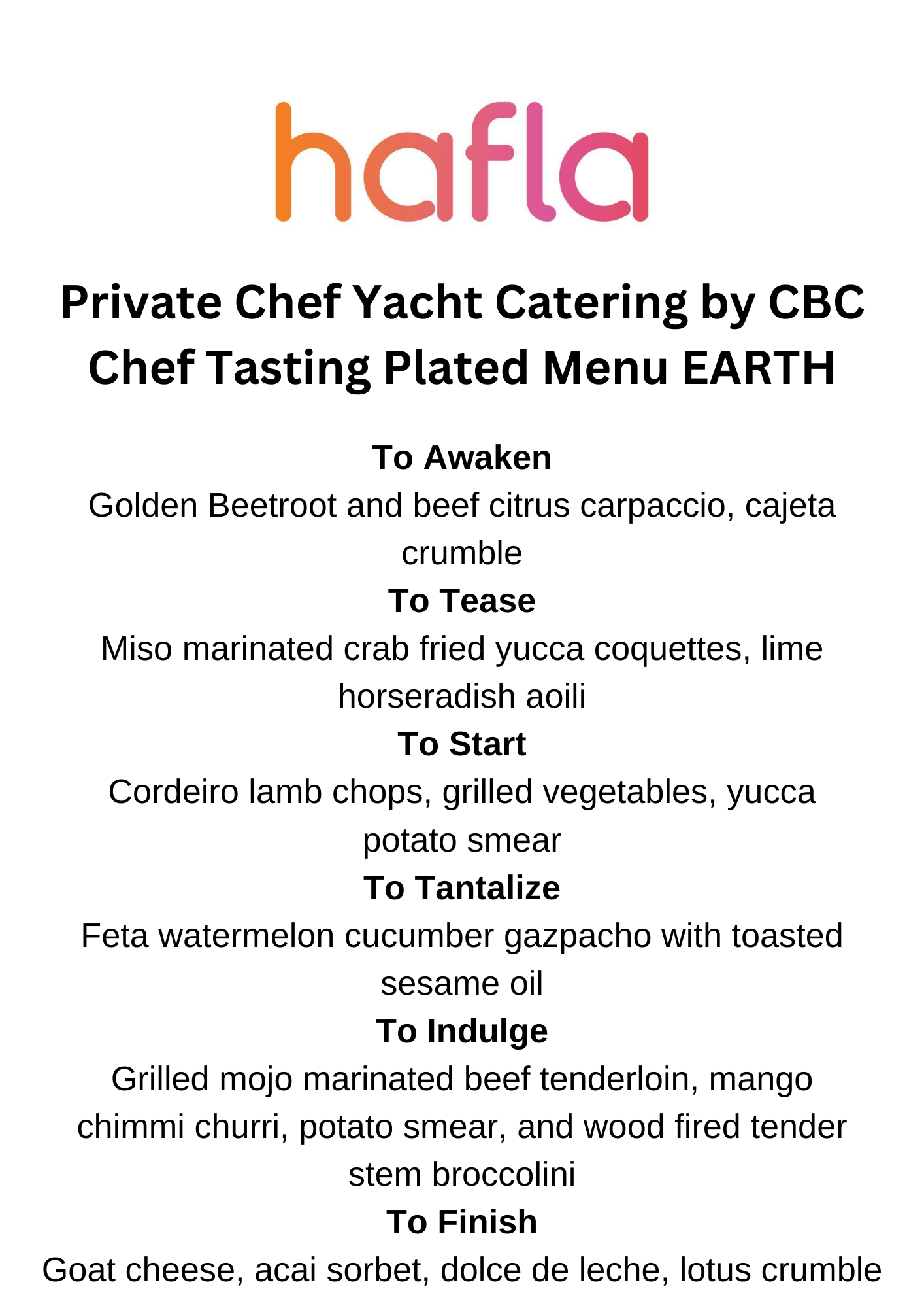 Private Chef Yacht Catering by CBC - Plated Menu