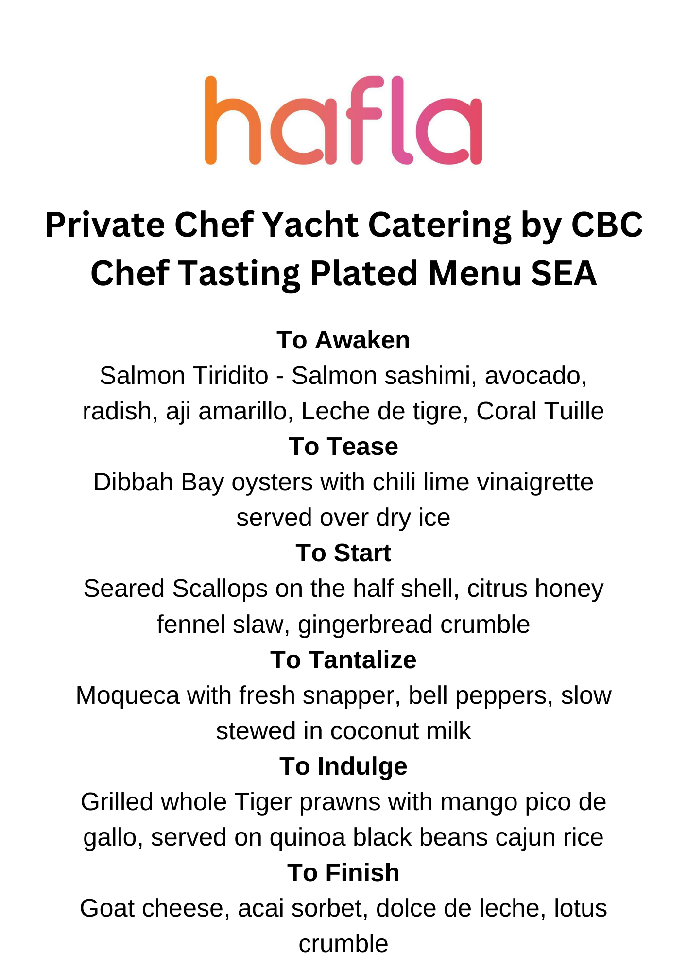 Private Chef Yacht Catering by CBC - Plated Menu