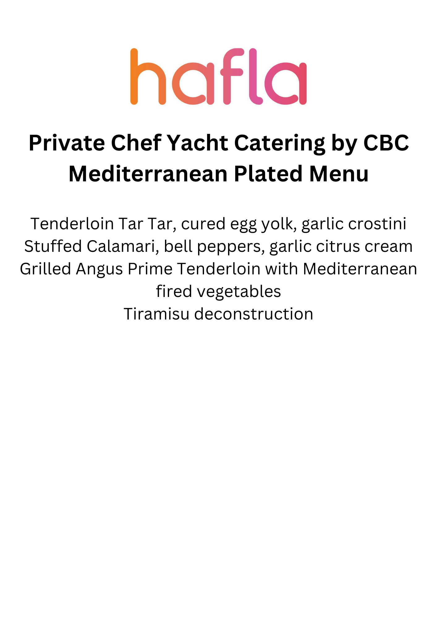 Private Chef Yacht Catering by CBC - Plated Menu