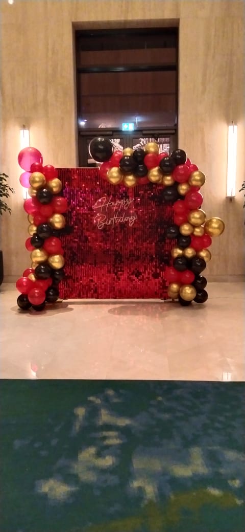 Red Shimmering Wall Birthday Decor