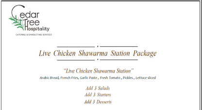 Live Chicken Shawarma Station by Cedar Tree Hospitality