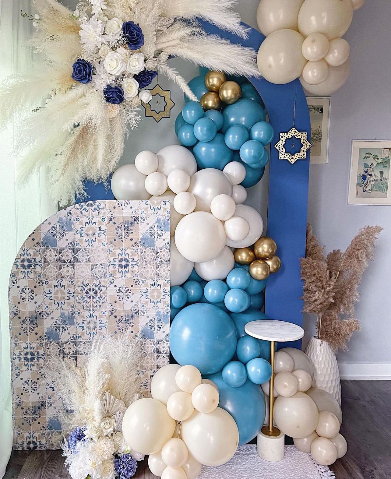 White & Blue Birthday Decor
